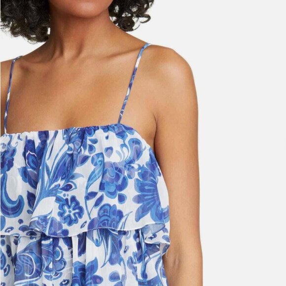 Caroline Constas Blue Floral Print Tiered Ruffle Dress - Picture 4 of 6